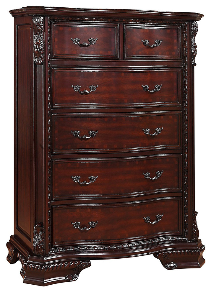 Crown Mark Furniture Sheffield 6-Drawer Chest, Dark Cherry - Victorian