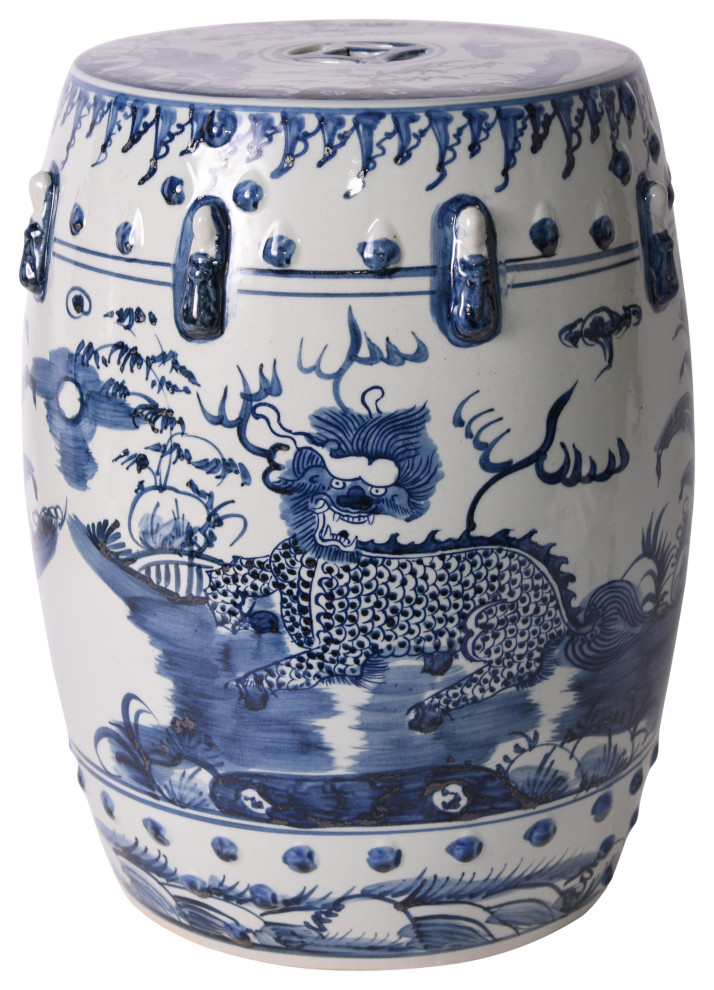 Blue And White Kylin Porcelain Garden, Asian Porcelain Garden Stool
