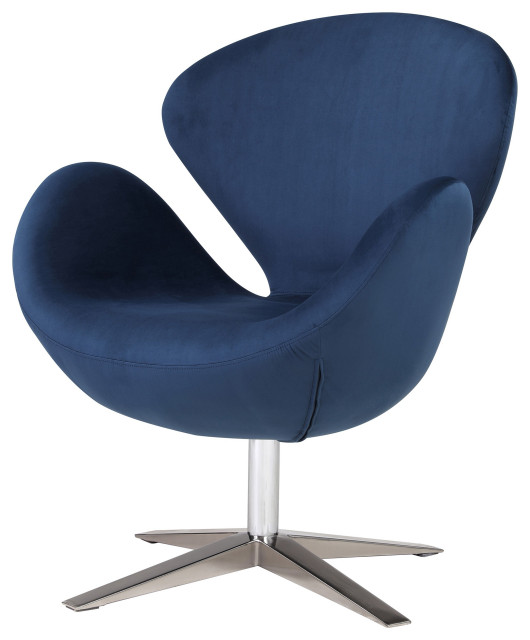 Monita Fabric Swivel Chair Chrome Legs, Midnight Blue Midcentury