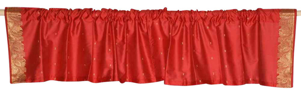 Fire Brick - Rod Pocket Top It Off handmade Sari Valance 43W X 20L - Pair