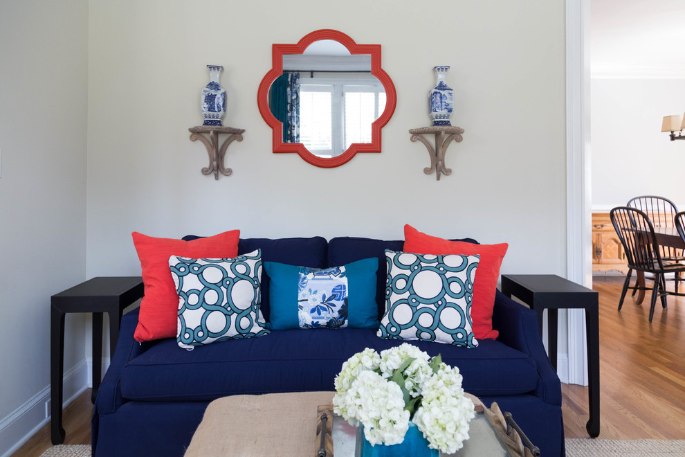 Inspiration for a small transitional formal and enclosed carpeted living room remodel in Atlanta with beige walls