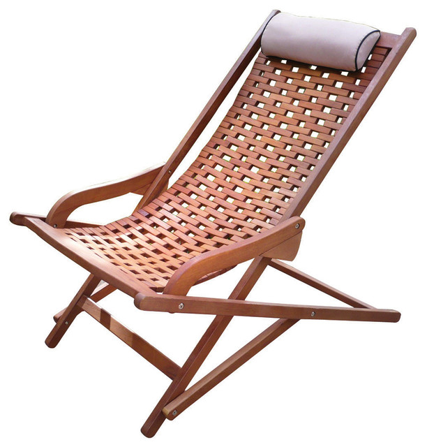 Cambria Eucalyptus Folding Swing Lounge Chair With Beige Pillow