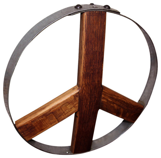 Rustic Metal Wall Art wine barrel peace sign, medium - rustic - metal wall art -eco Rustic Metal Wall Art wine barrel peace sign, medium - rustic - metal wall art -eco