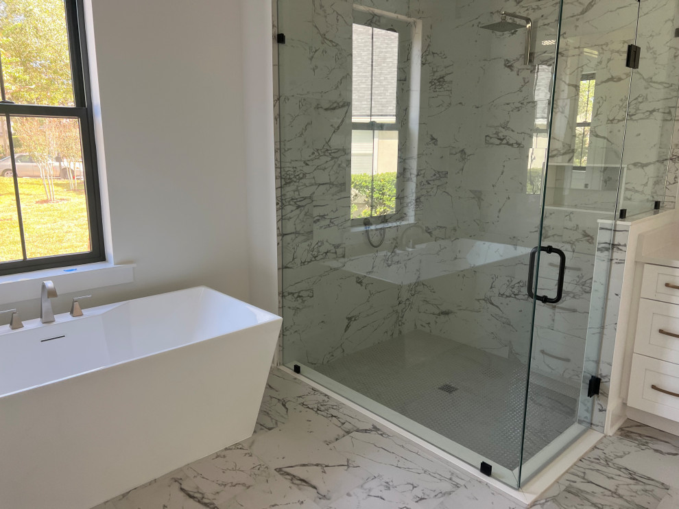 Beautiful Master Bath renovation-Custom Marble Tile
