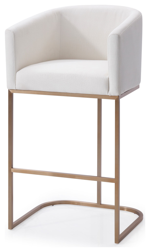 Modrest Yukon Modern White Fabric and Brushed Bronze Bar Chair