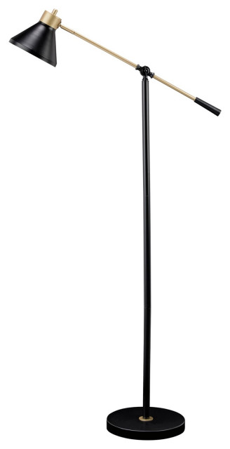 Benzara BM283118 58" Metal Floor Lamp, Adjustable Shade Height, Gold, Black