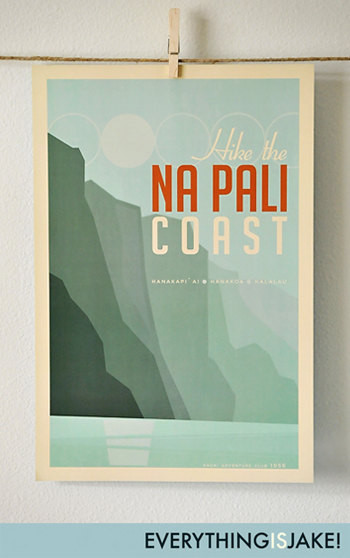Hike the Na Pali Coast Retro Hawaii Print by Evereything is Jake