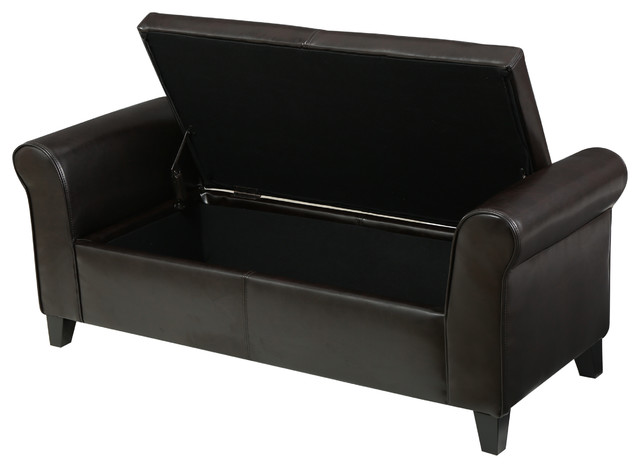 Danbury Brown Leather Armed Storage Ottoman Bench Traditional Danbury Brown Leather Armed Storage Ottoman Bench Traditional Accent And Benches