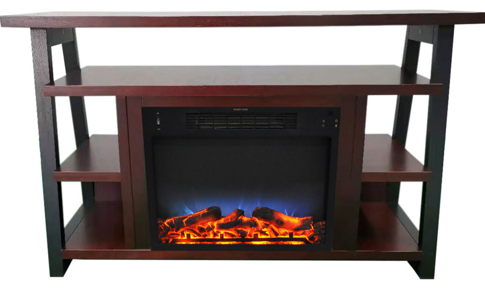 32" Electric Fireplace Mantel With Realistic Log Display and Flames, Mahogany