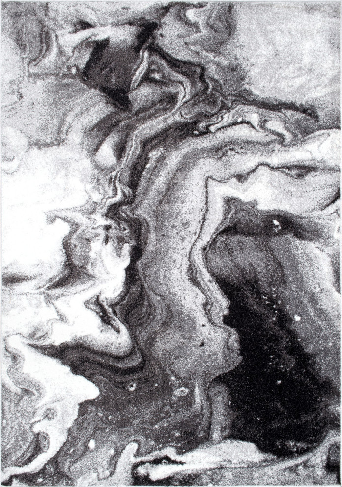 Maren Abstract Marbling Art Area Rug, Gray, 4'x6'
