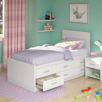 Sonax Willow Twin Captains Storage Bed with 6 Drawers - Frost White