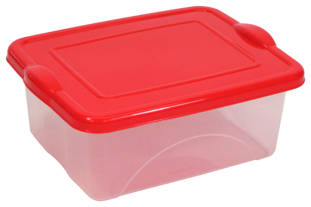 Clearview Storage With Red SnapOn Lid, 2.5 Gallon Contemporary