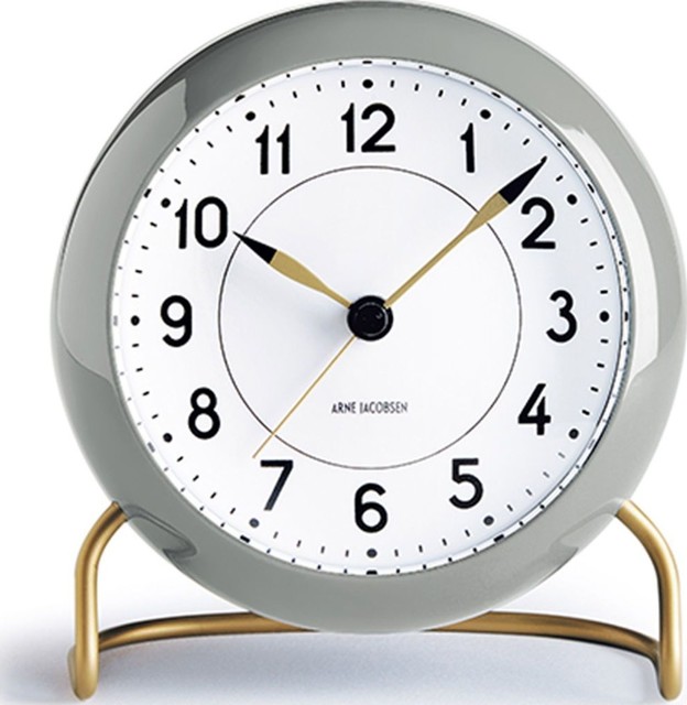 Arne Jacobsen Station Alarm Clock, Light Grey Contemporary Alarm Clocks by Sportique