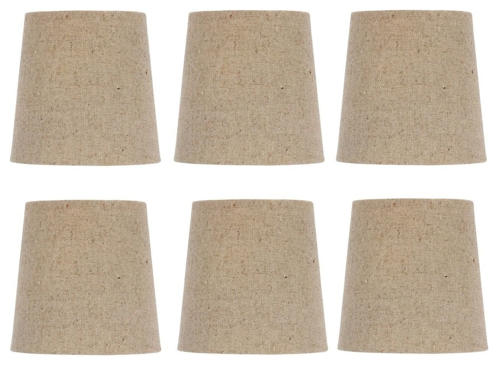 Beige Burlap 5" European Drum Style Chandelier Lamp Shades, Set of 6