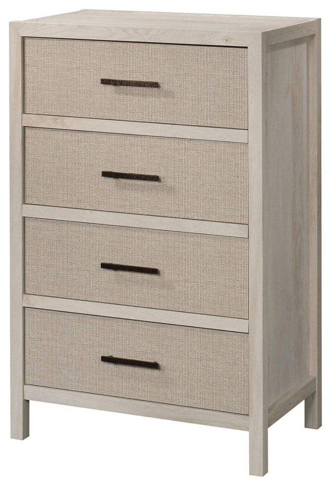 Coastal Charming 4-Drawer Vertical Dresser, Seagrass Front, Chalked ...