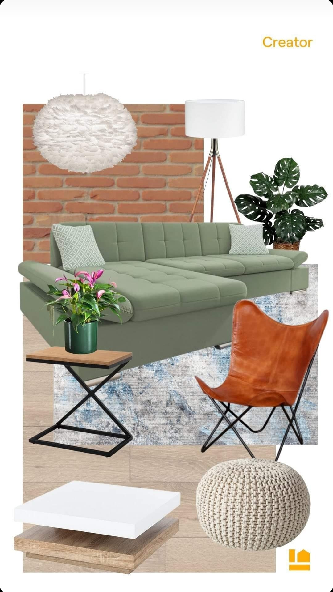 Moodboard soggiorno con divano verde