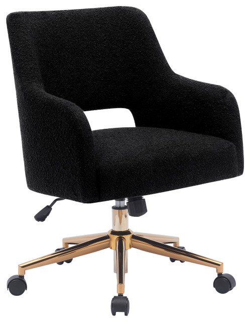 Genevieve Mid-Century Modern Office Accent Chair With Wheels, Black ...