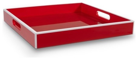 Lacquered Square Serving Tray, Hibiscus