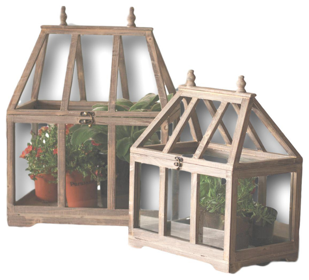 2-Piece Country Wooden Greenhouse Tabletop Terrarium Container Set -  Farmhouse - Terrariums - by My Swanky Home | Houzz