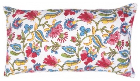 Multi Floral Indian Block Print Lumbar Pillow