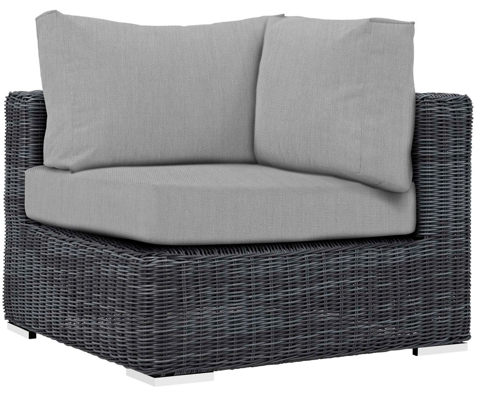 Modern Outdoor Sofa Corner Chair, Sunbrella Rattan Wicker, Gray