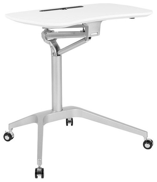 Contemporary Mobile Desk, Silver Metal Base & Adjustable Spacious Top Contemporary Desks And