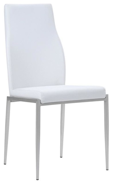High Back Chairs, White Leather, Set of 2