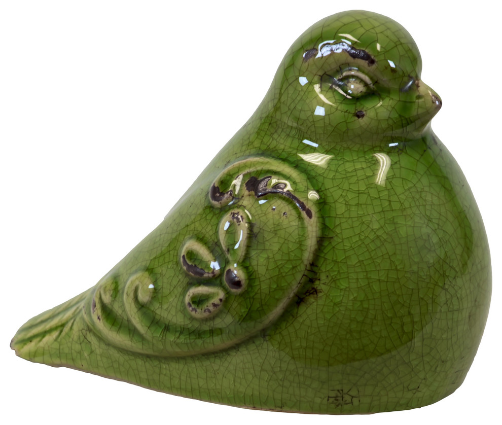 Ceramic Bird Figurine, Olive Drab