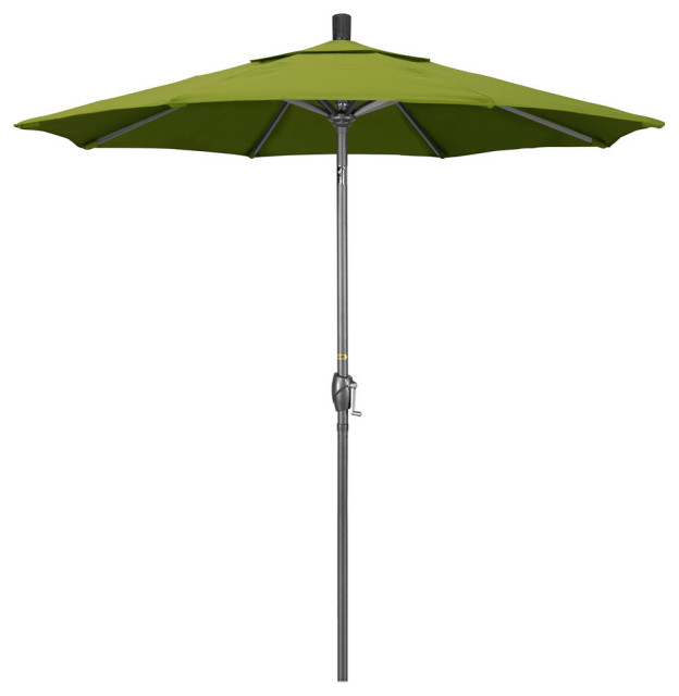 7.5' Grey Push-Button Tilt Crank Lift Aluminum Umbrella, Olefin, Kiwi