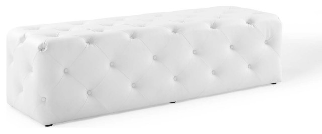 Anthem 60" Tufted Button Entryway Faux Leather Bench, White