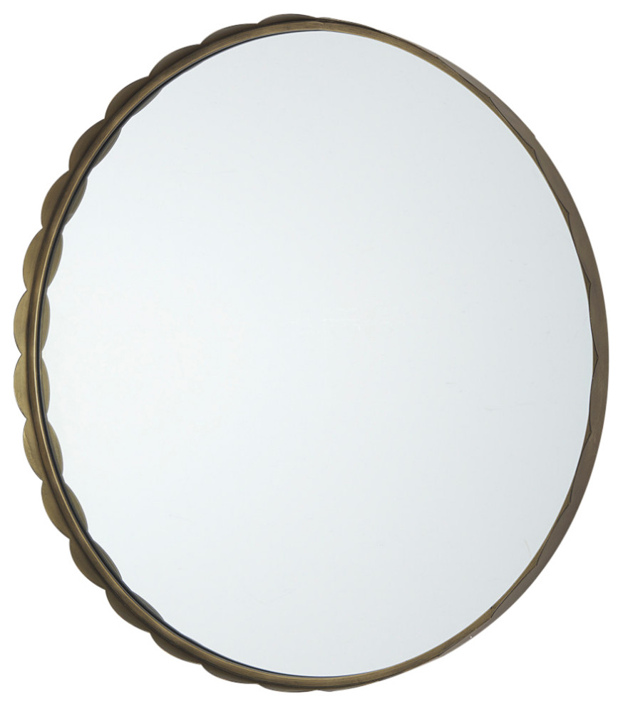 Mercana Adelaide Gold Metal Scallop Edge Round Mirror 69322 Contemporary Wall Mirrors by