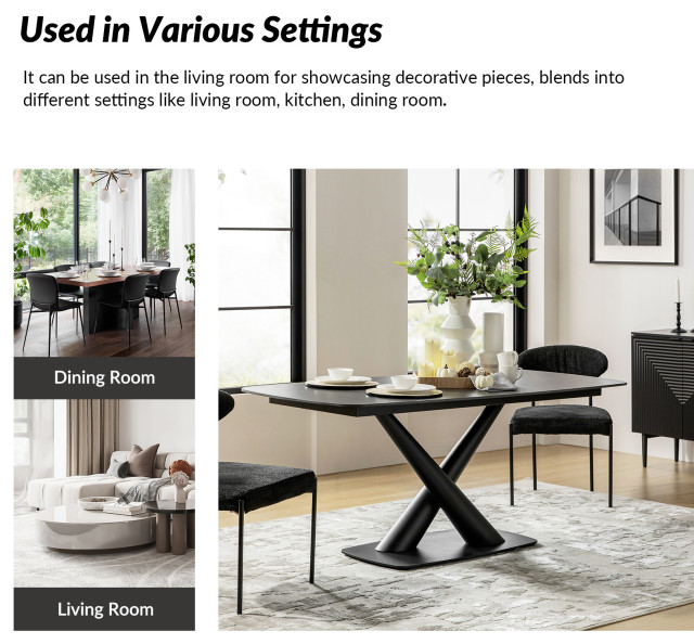 71"W Modern-Style Metal Base Dining Table With Artificial Marble ...