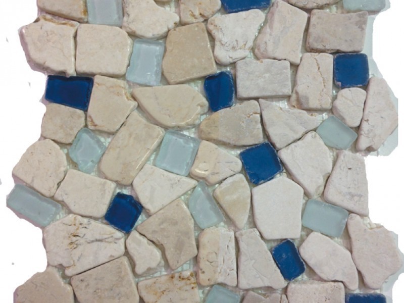 12"x12" Sea Glass Tile and Pebbles Atlantis Mosiac Blend, Set of 10