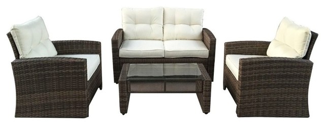 4 Piece 2 Tone Brown Rattan Outdoor Patio Furniture Set Beige Cushions Tropical Lounge Sets By Northlight Seasonal - Rattan Outdoor Patio Furniture Set 4 Piece 2 Tone Brown Rattan Outdoor Patio Furniture Set Beige Cushions Tropical Lounge Sets By Northlight Seasonal - Rattan Outdoor Patio Furniture Set