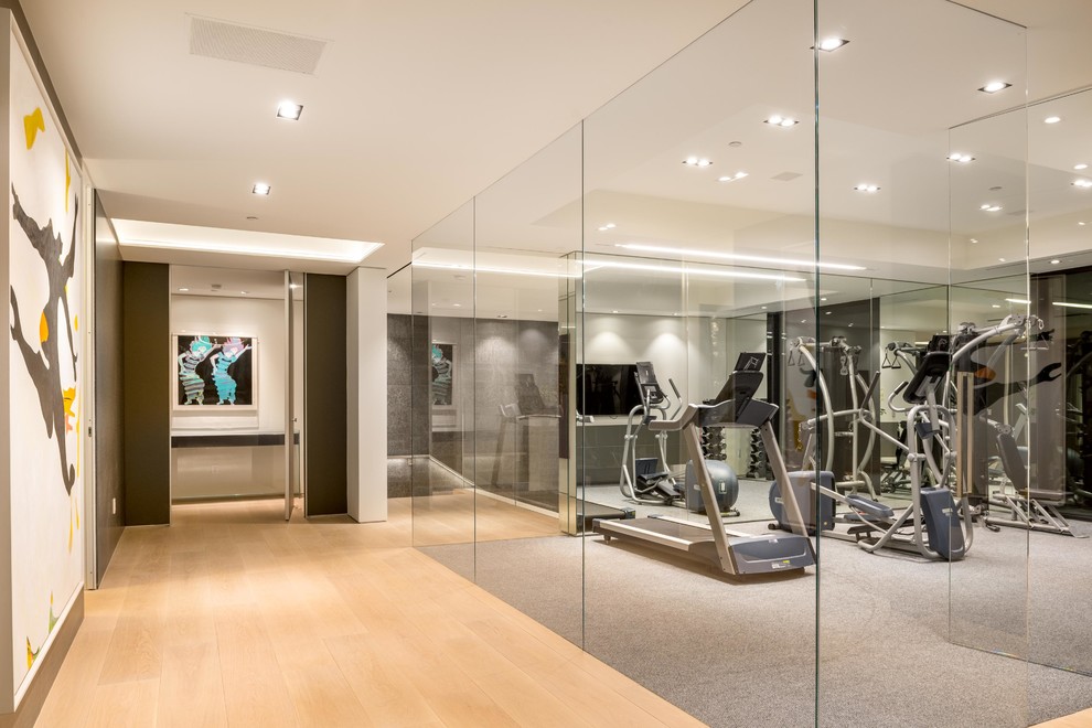 Contemporary home gym in Los Angeles.