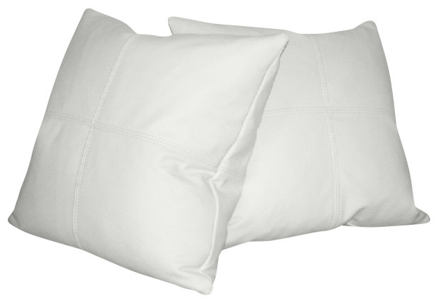 Square Genuine Leather Accent Throw Pillows, Set of 2, White, 22"x22"