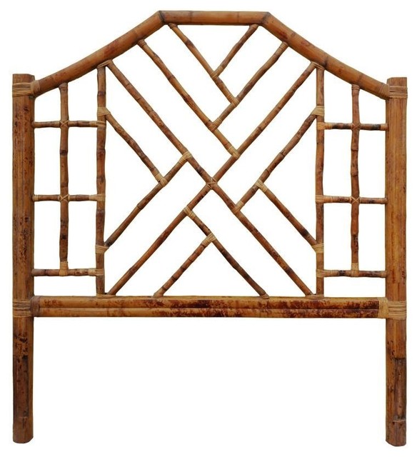 Chinese Chippendale Bamboo Rattan Headboard Queen Tropical Chinese Chippendale Bamboo Rattan Headboard Queen