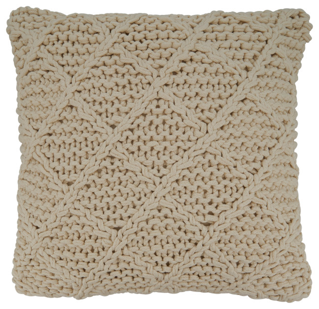 Diamond Design Knitted Throw Pillow With Down Filling, 20