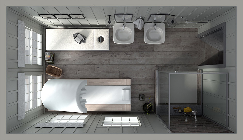 Ванная комната в загородном доме с Детокс-сауной Katsami