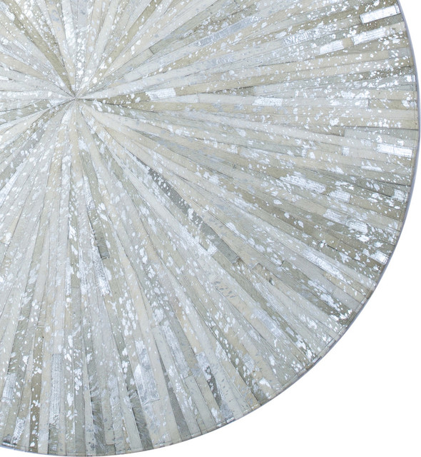 White Leather Hair On Hide Matador Rug, Round Leather Area Rugs