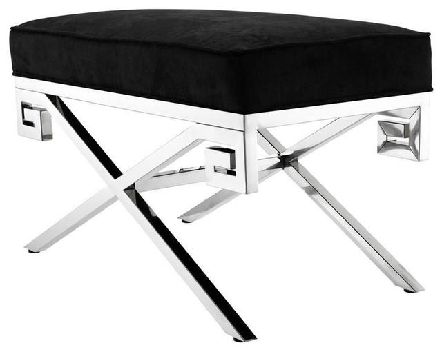 Silver Velvet Stool Eichholtz Okura Black 29 W X 16 D 18 H