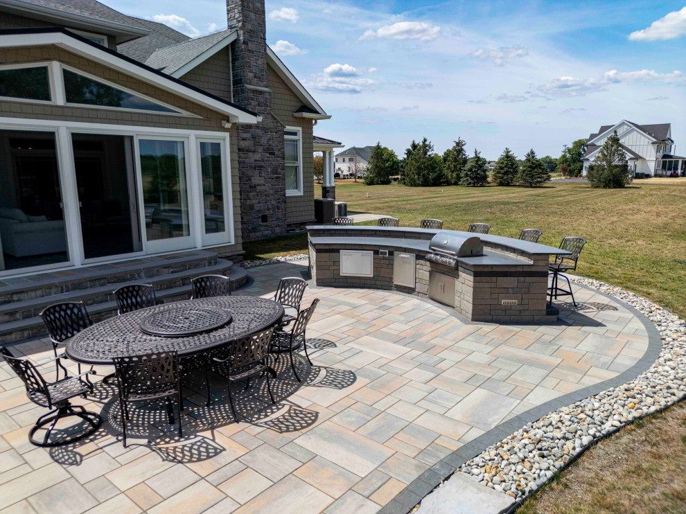 Cream Ridge, NJ: Outdoor Kitchen and Paver Patio with Firepit Area