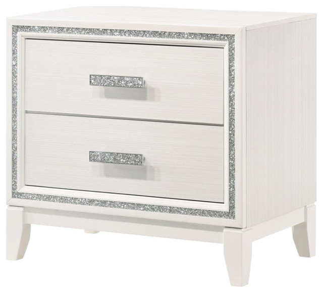 ACME Haiden Wooden Rectangular 2-Drawer Nightstand with Silver Trim in ...