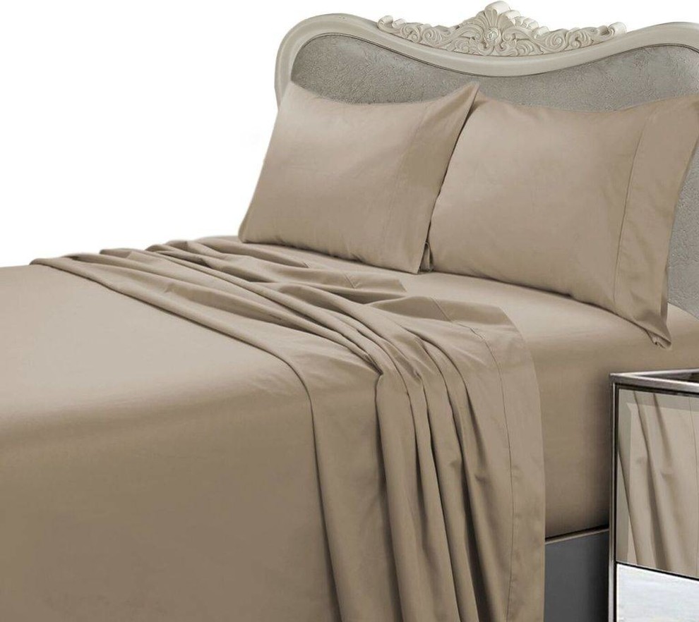 Taupe Solid Deep Pocket Bed Sheet Set 1000 Count Egyptian Cotton Sheet 