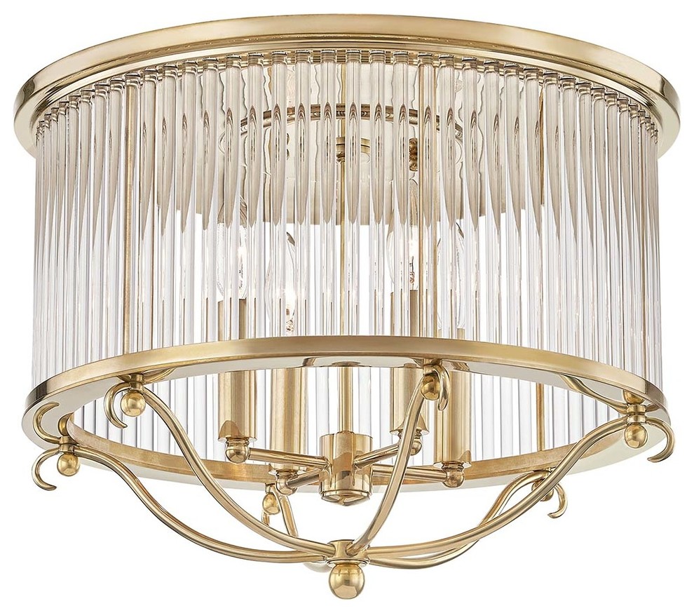 Glass No.1, 4-Light Semi-Flush With Clear Crystal Shade, Aged Brass