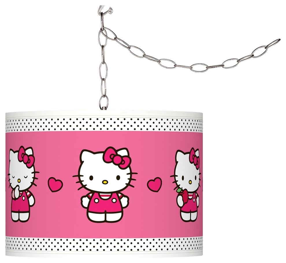 Kids Hello Kitty Pink and Polka Dots 13 1/2"W Swag Pendant