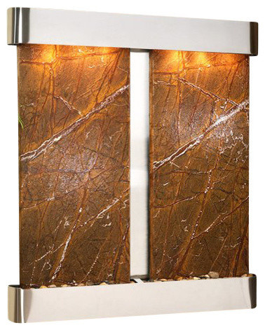 Cottonwood Falls Wall Fountain, Stainless Steel, Rainforest Brown Marble, Round