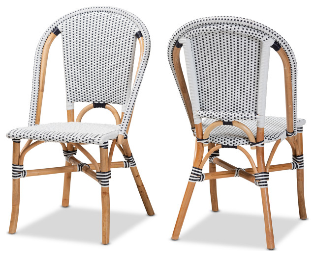 Axelle French Black and White Weaving & Rattan 2Piece Dining Chair Set