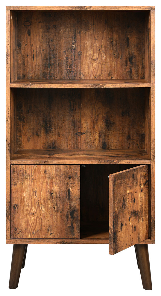 Retro Bookcase 2 Tier Bookshelf With Doors Storage Cabinet Brown