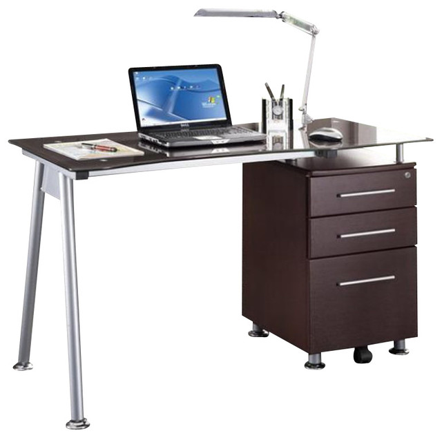 Techni Mobili Tempered Glass Top Computer Desk In Chocolate Desks Techni Mobili Tempered Glass Top Computer Desk In Chocolate